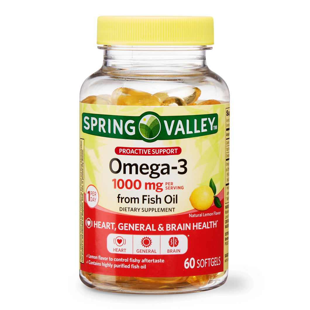 Omega 3 limon 1000mg Con 60 Softgel Fishoil Spring Valley l