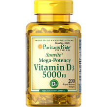 Cargar imagen en el visor de la galería, Puritan Pride Vitamina D3 5000iu C/200 Softgel
