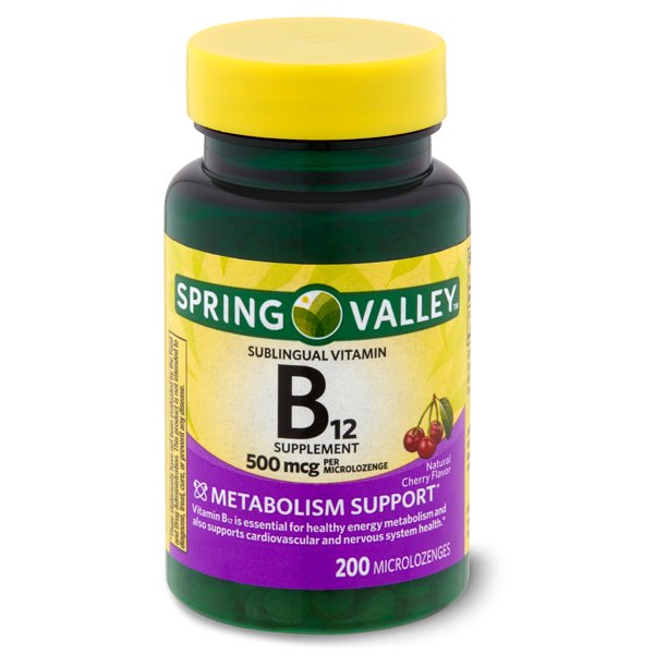 B12 500 mcg, 200 micropastillas sublinguales. SPRING VALLEY