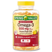 Cargar imagen en el visor de la galería, Spring Valley Omega 3 500mg c/180 Softgel
